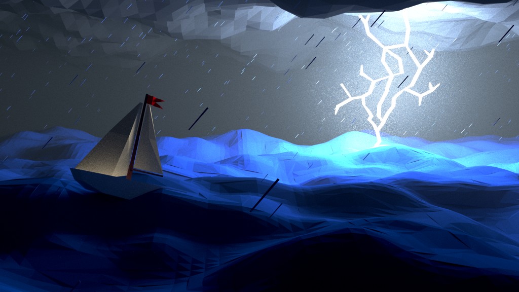 Low-poly Sailboat in storm scene preview image 2